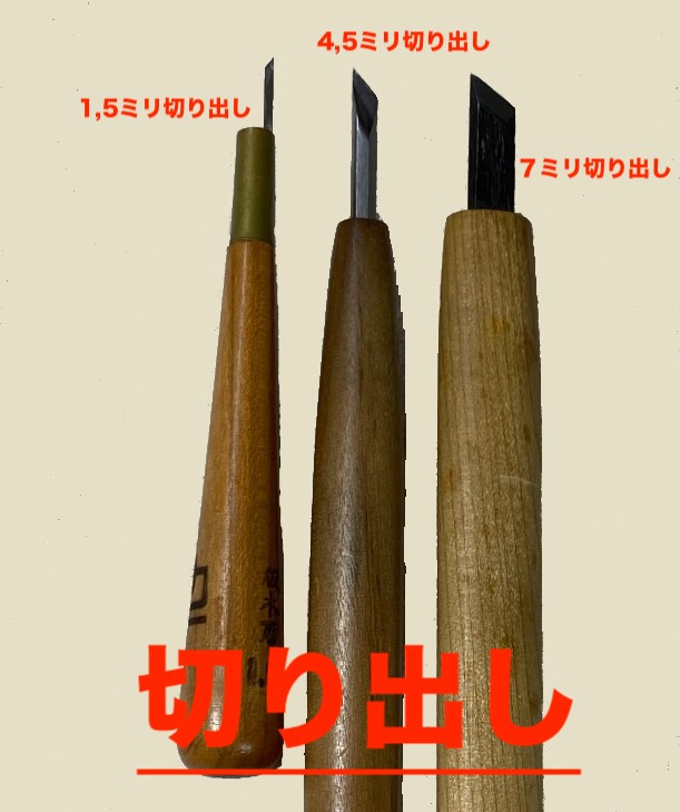 木版画用彫刻刀の切り出し３種の写真